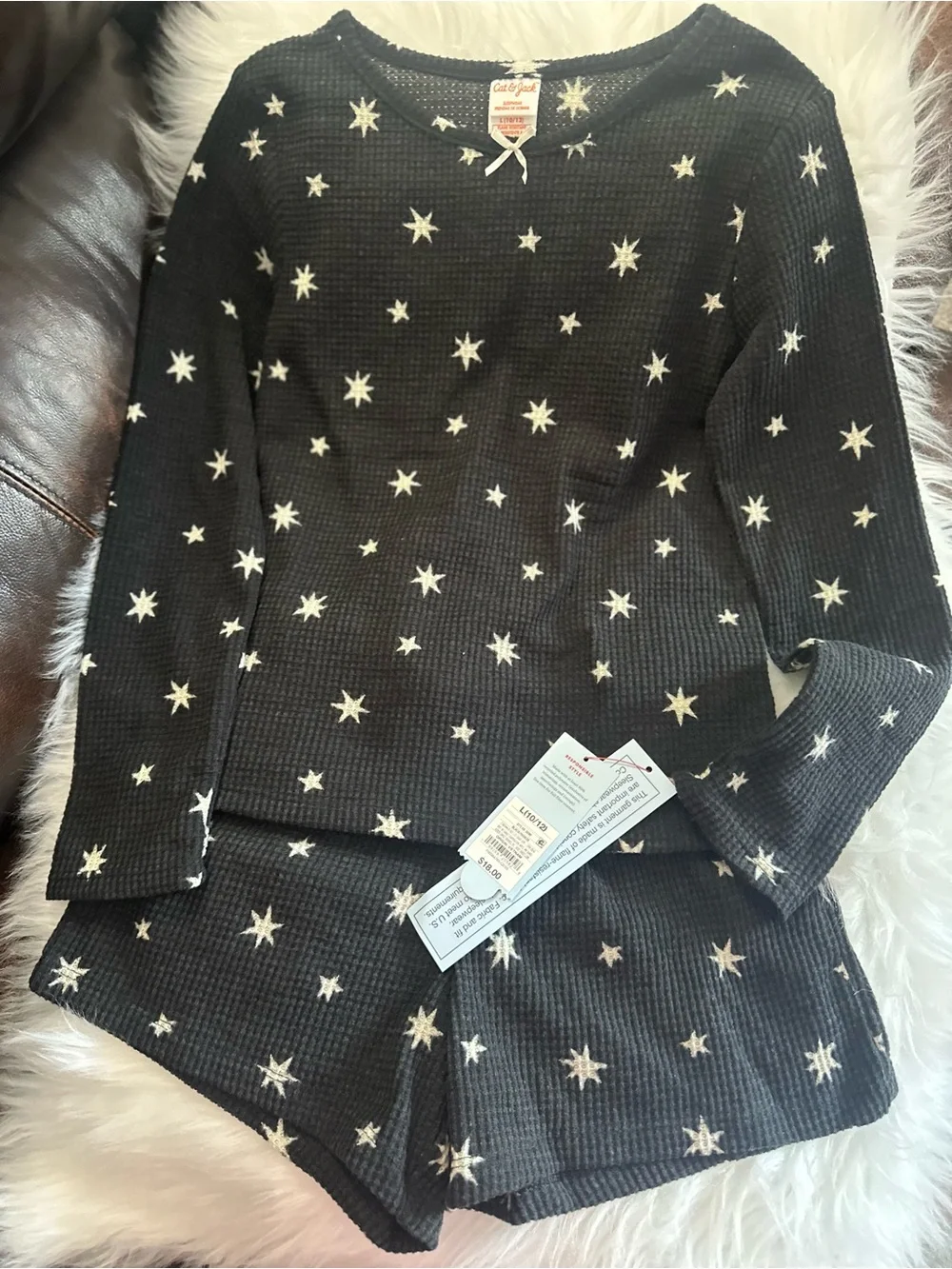 Cat & Jack Black Star Waffle-Knit Sleep Set